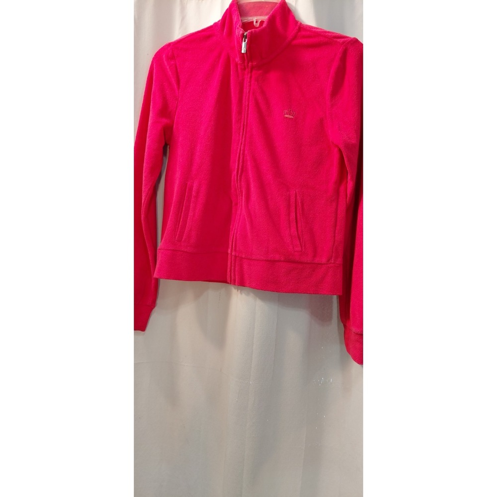 Vintage Y2K Juicy Couture Terry Cloth Hot Pink Track Jacket Small